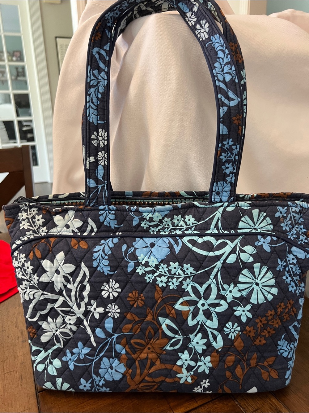 Vera Bradley Quilted Floral Tote in Navy, Aqua & Brown - Picture 3 of 4